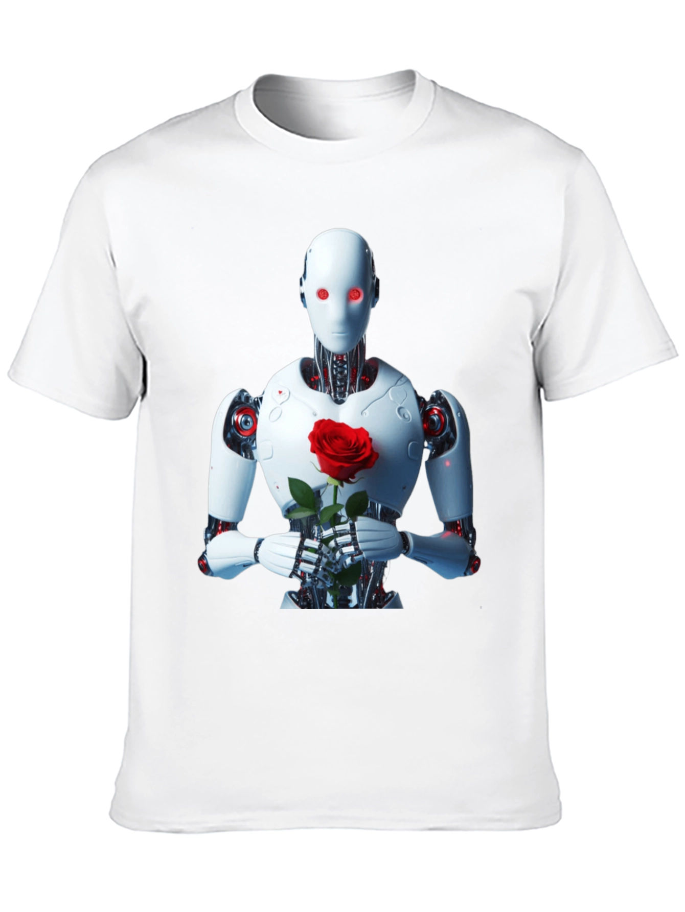 Robot with Rose Graphic Tee - Unique Black T-Shirt