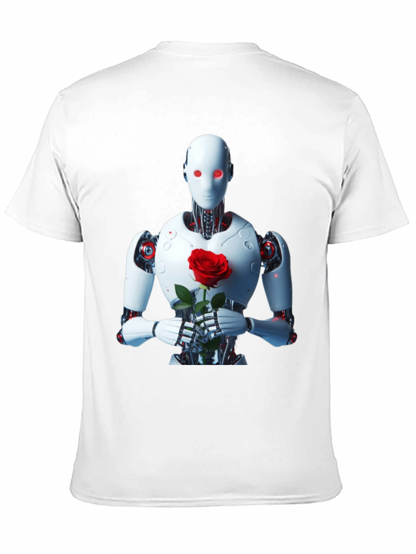 Robot with Rose Graphic Tee - Unique Black T-Shirt
