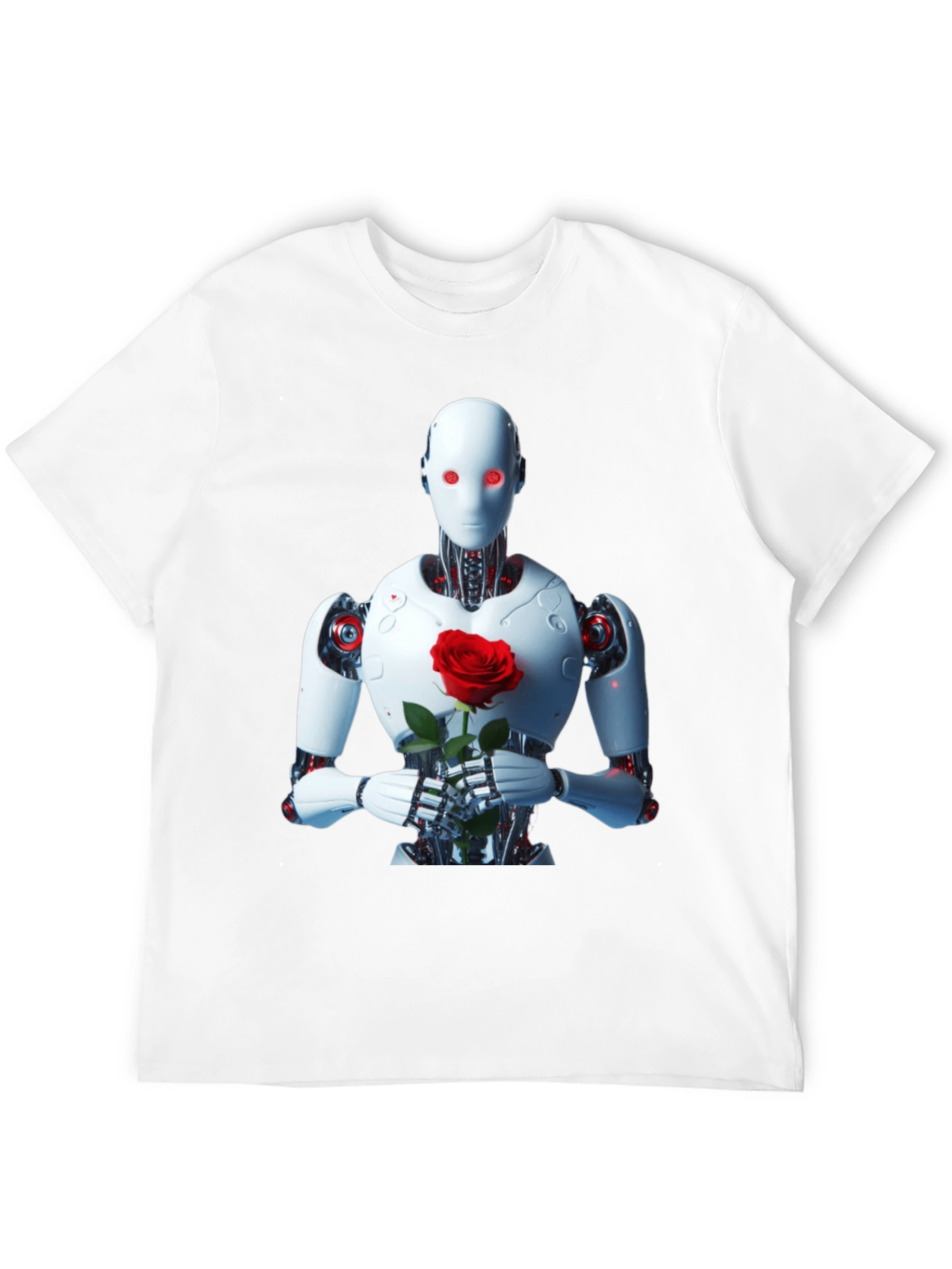 Robot with Rose Graphic Tee - Unique Black T-Shirt