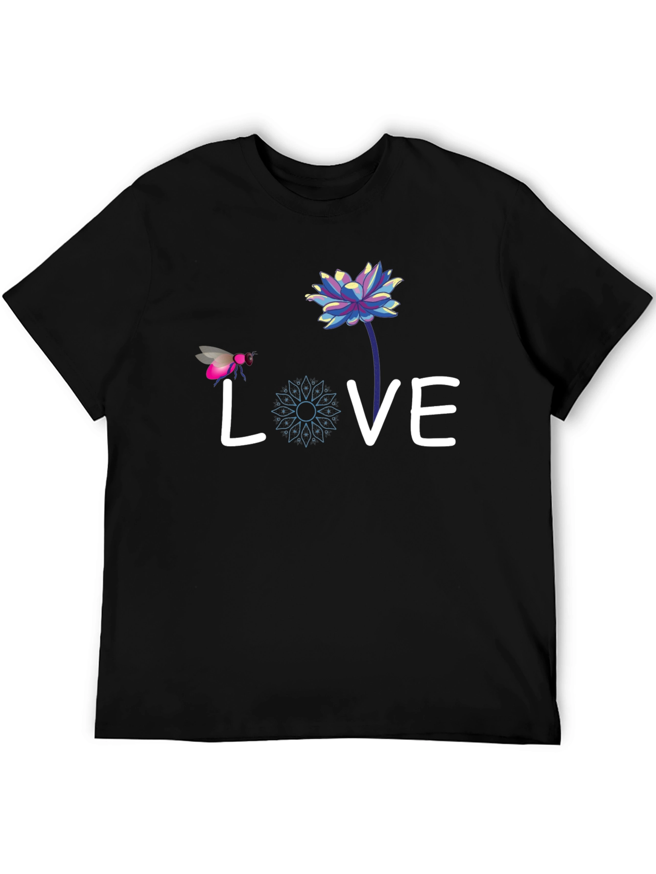Love Bee Lotus Graphic Tee - Black Cotton