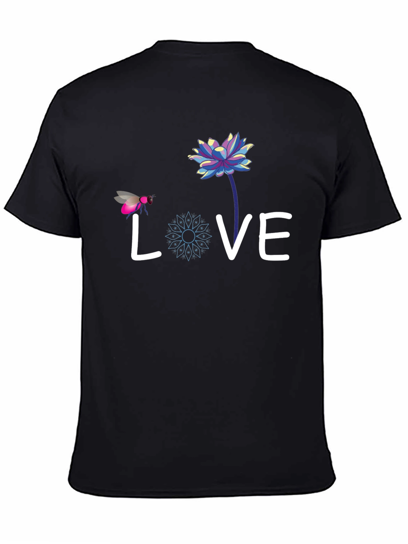 Love Bee Lotus Graphic Tee - Black Cotton