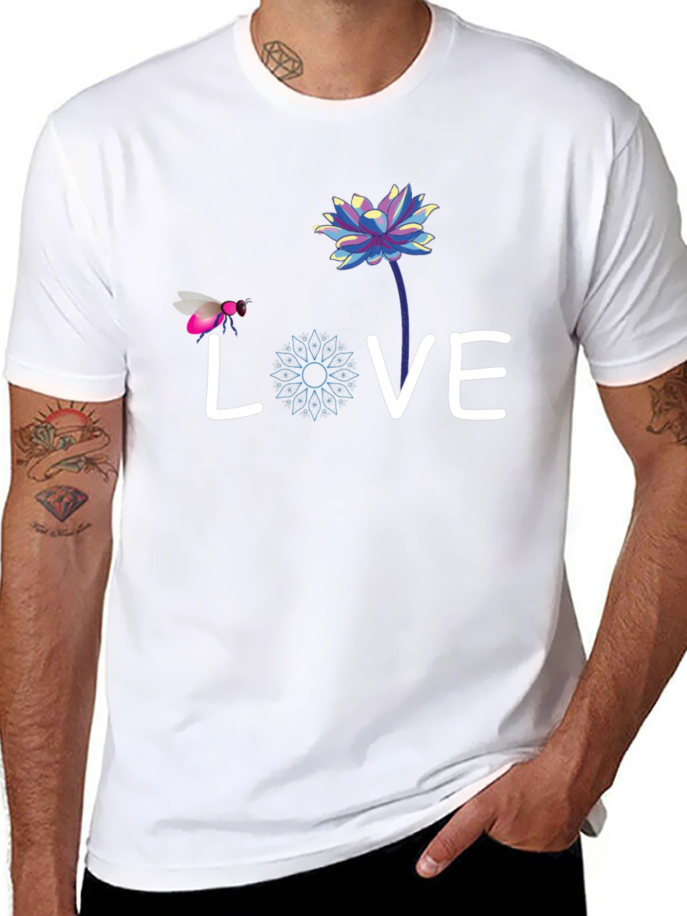 Love Bee Lotus Graphic Tee - Black Cotton