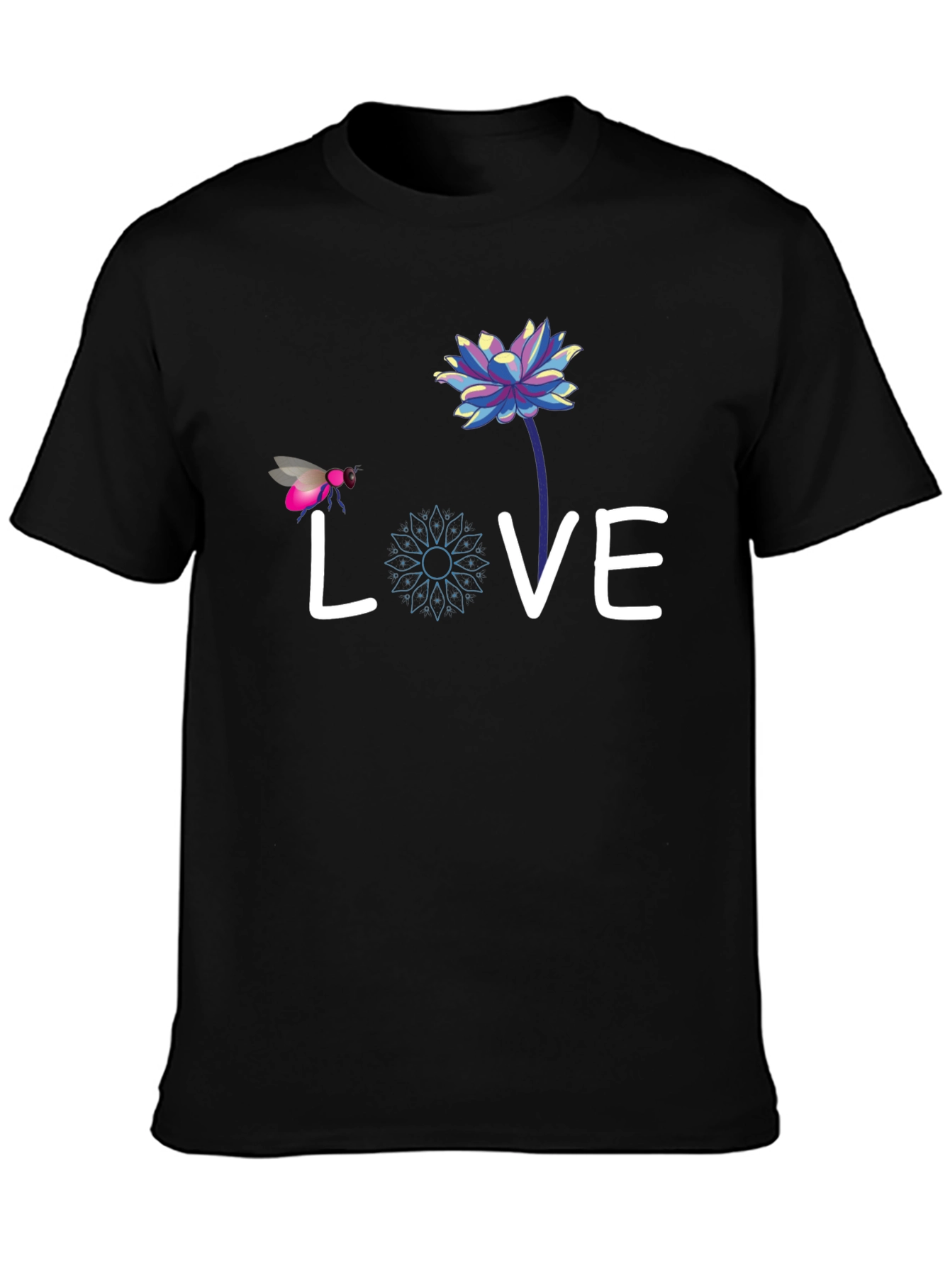 Love Bee Lotus Graphic Tee - Black Cotton