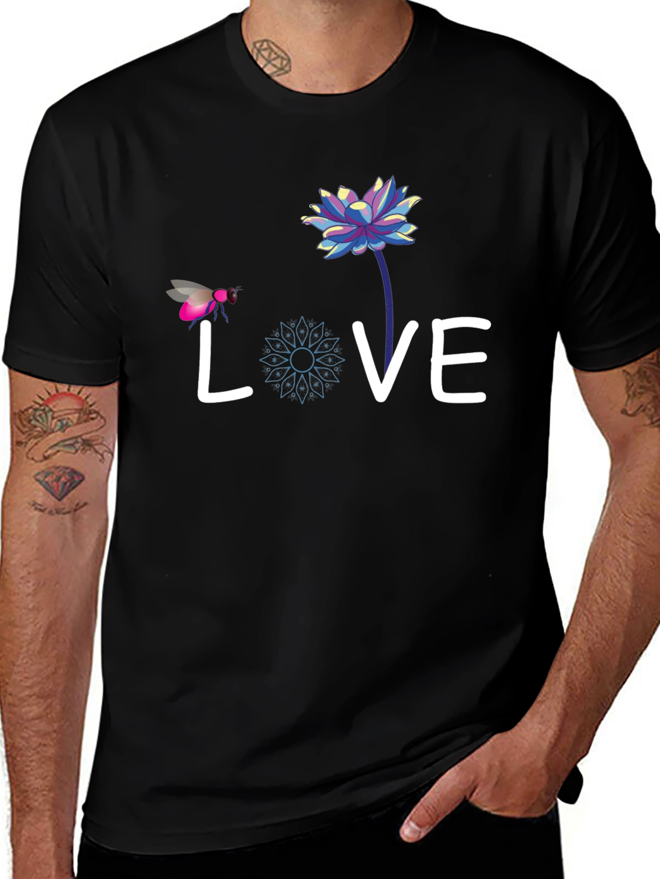 Love Bee Lotus Graphic Tee - Black Cotton