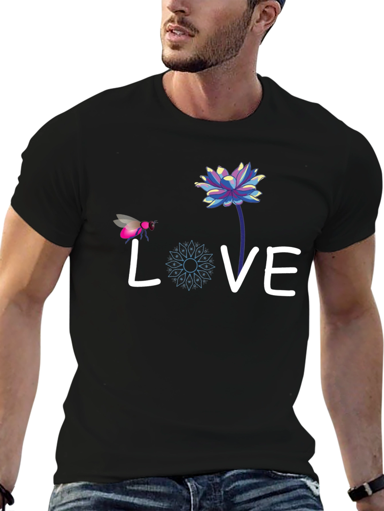 Love Bee Lotus Graphic Tee - Black Cotton
