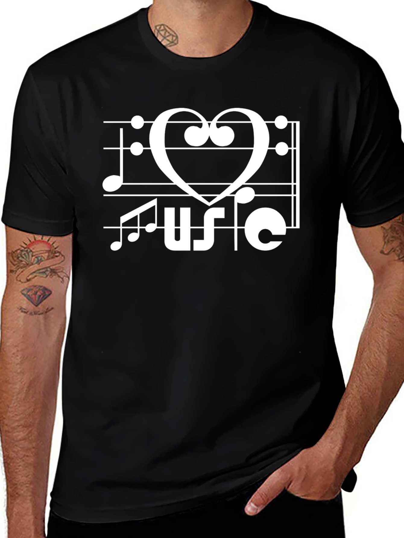 Music Lover T-Shirt - Heart Treble Clef Design