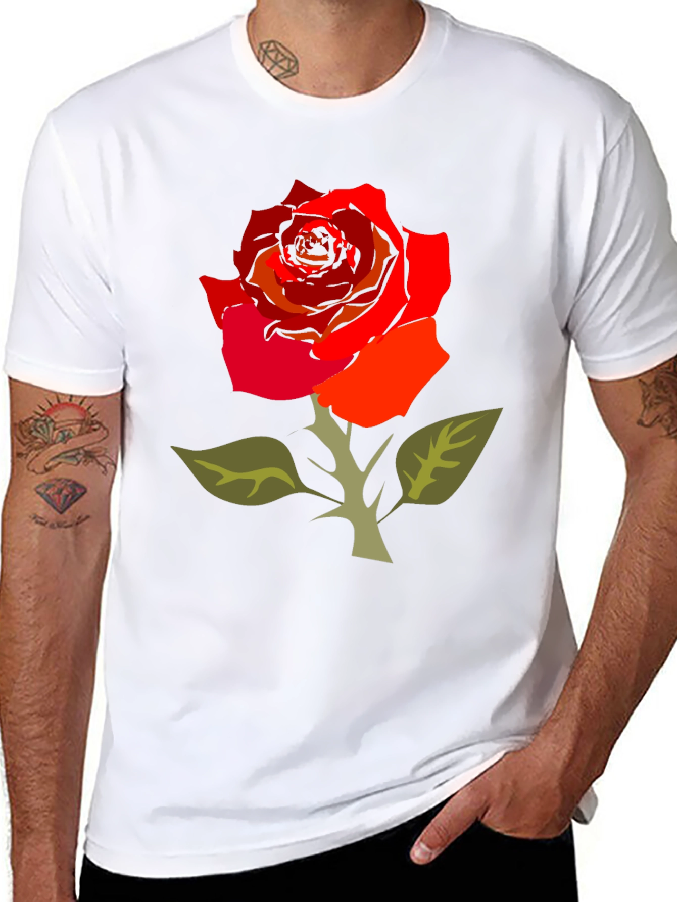 Bold Rose Graphic Tee - Black Cotton Blend