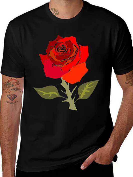 Bold Rose Graphic Tee - Black Cotton Blend
