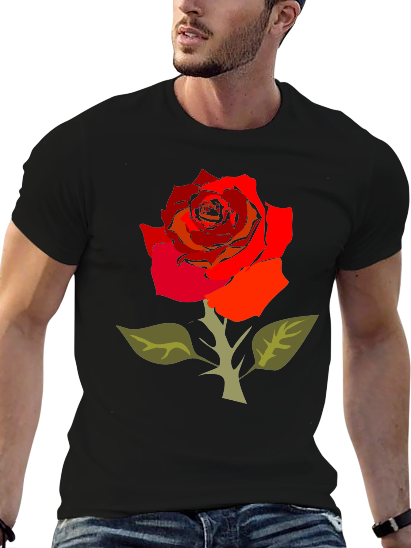 Bold Rose Graphic Tee - Black Cotton Blend