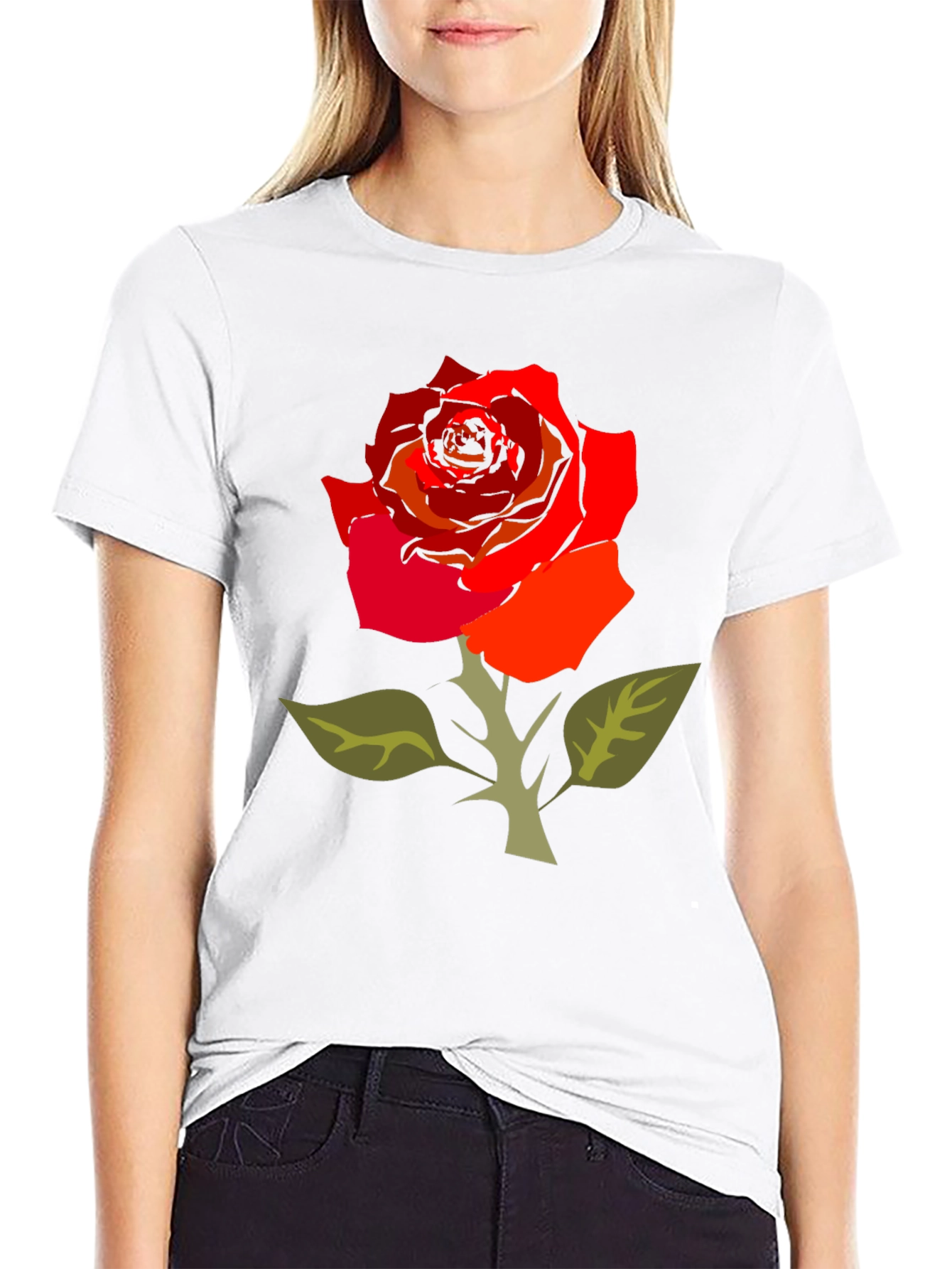 Bold Rose Graphic Tee - Black Cotton Blend