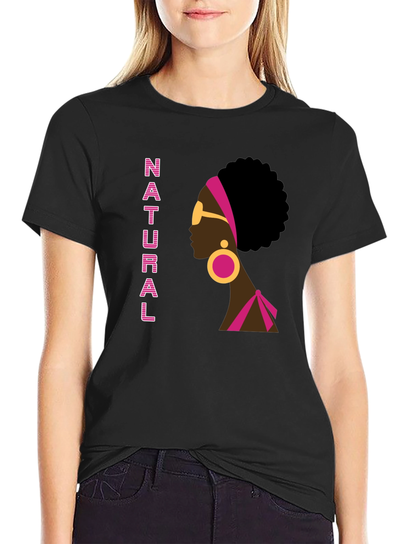 Natural Afro Woman Graphic Tee - Stylish Black T-Shirt