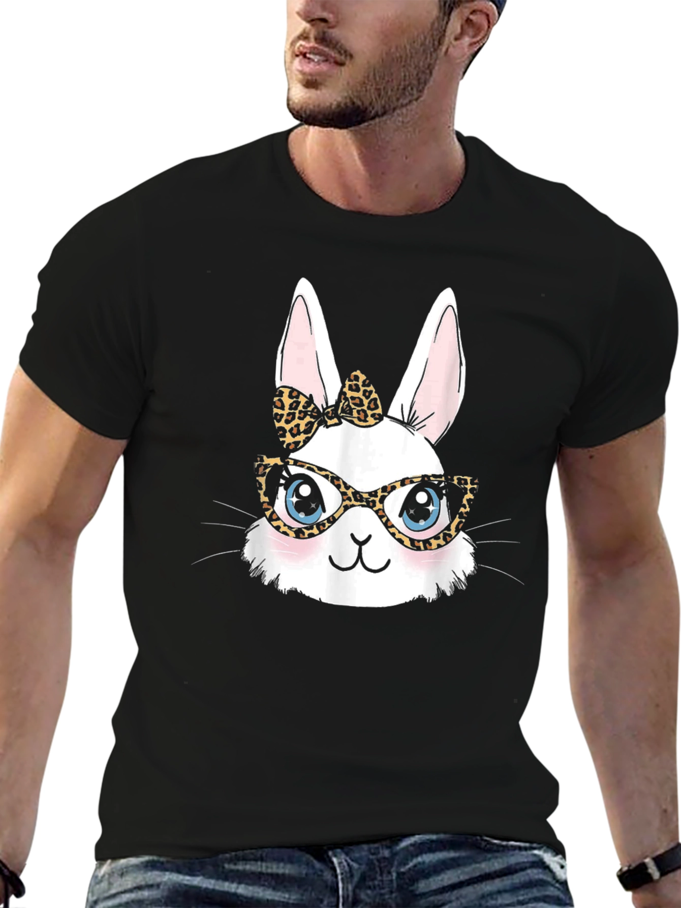 Bunny Leopard Print Bow & Glasses T-Shirt