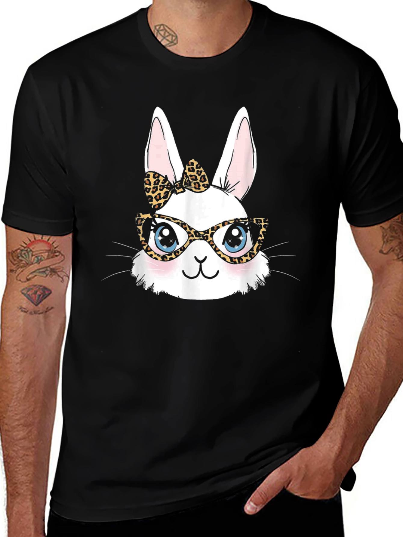 Bunny Leopard Print Bow & Glasses T-Shirt