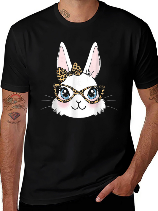 Bunny Leopard Print Bow & Glasses T-Shirt