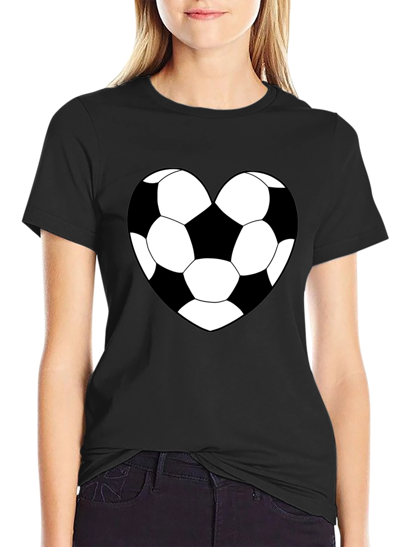 Soccer Heart T-Shirt - Black Sporty Graphic Tee