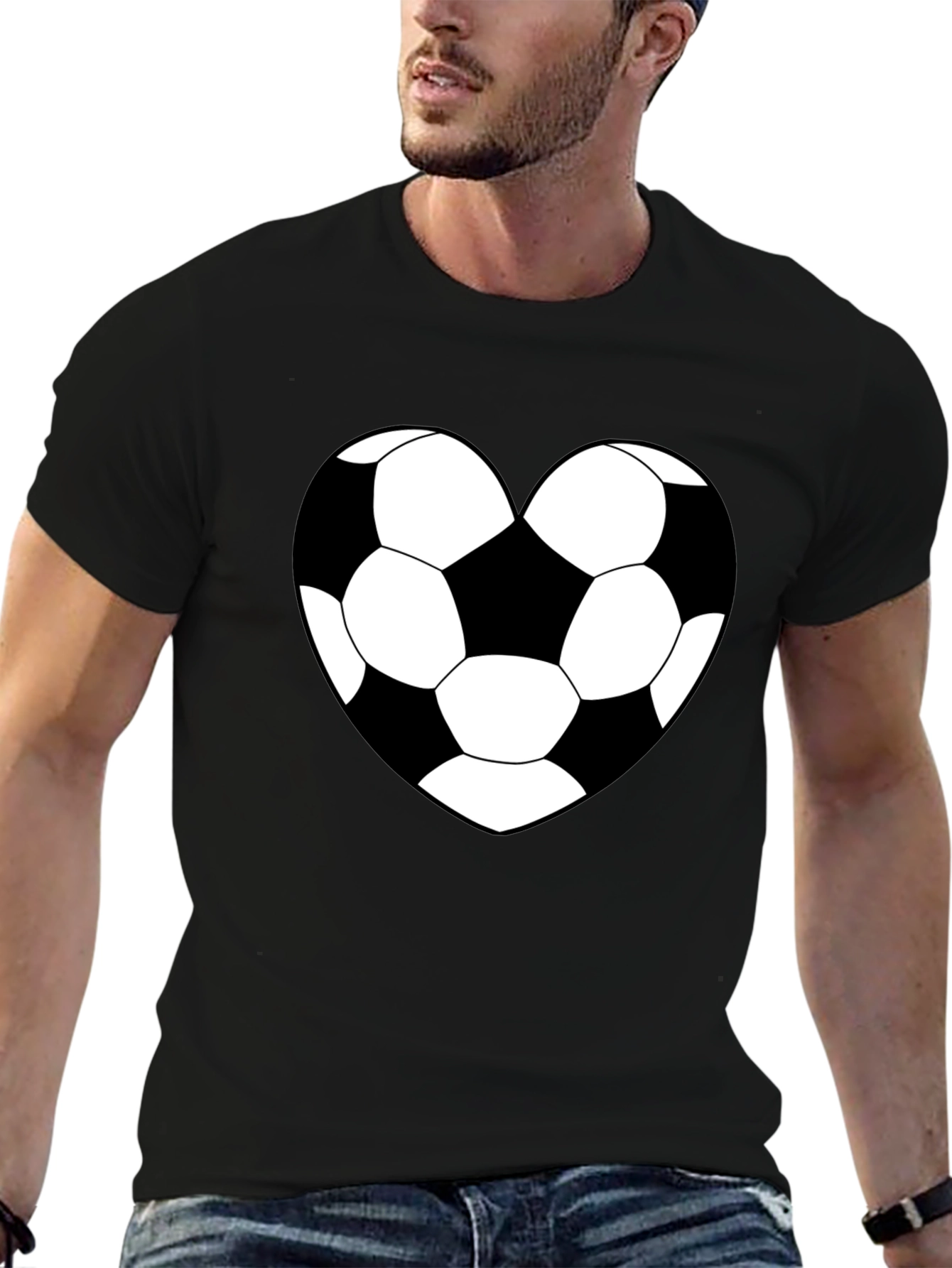 Soccer Heart T-Shirt - Black Sporty Graphic Tee