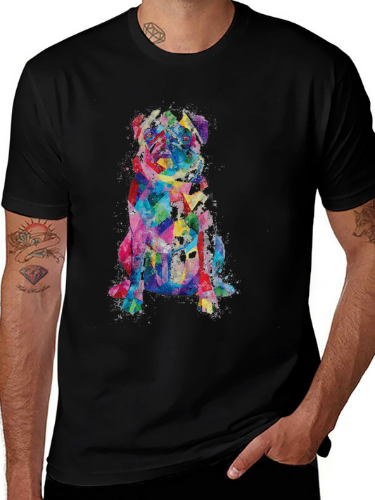 Colorful Pug Dog Graphic Tee - Abstract Art T-Shirt