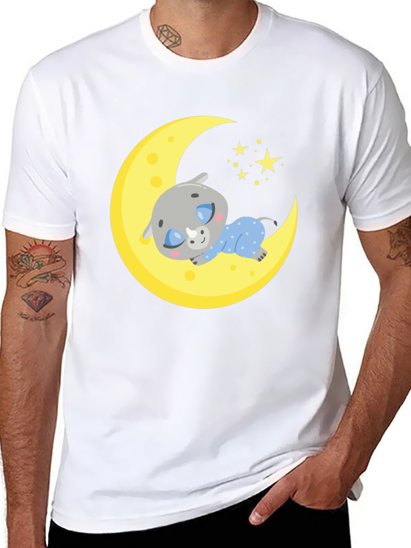 Cute Sleeping Rhino on Moon T-Shirt