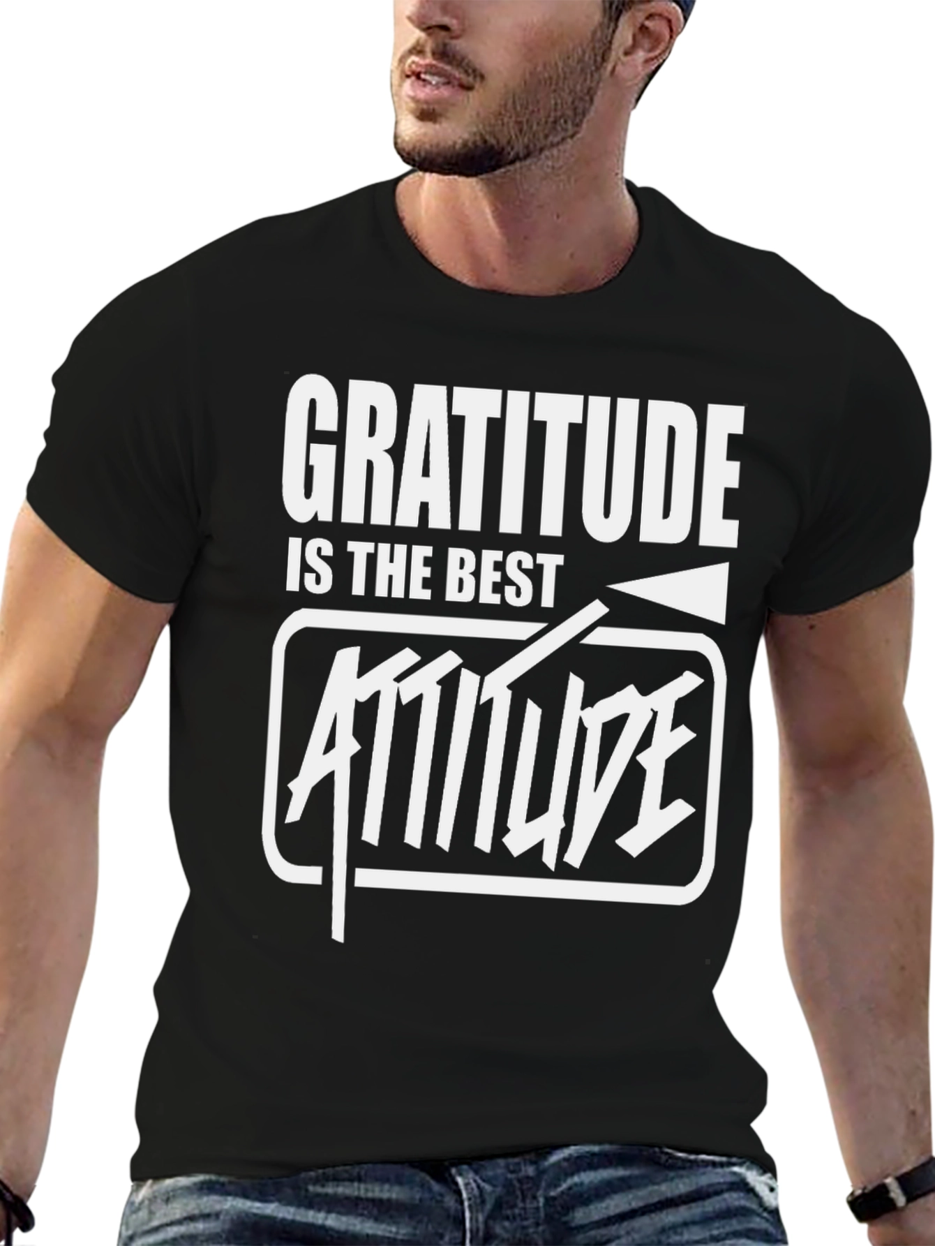 Gratitude Attitude Graphic T-Shirt - Stylish Black Tee