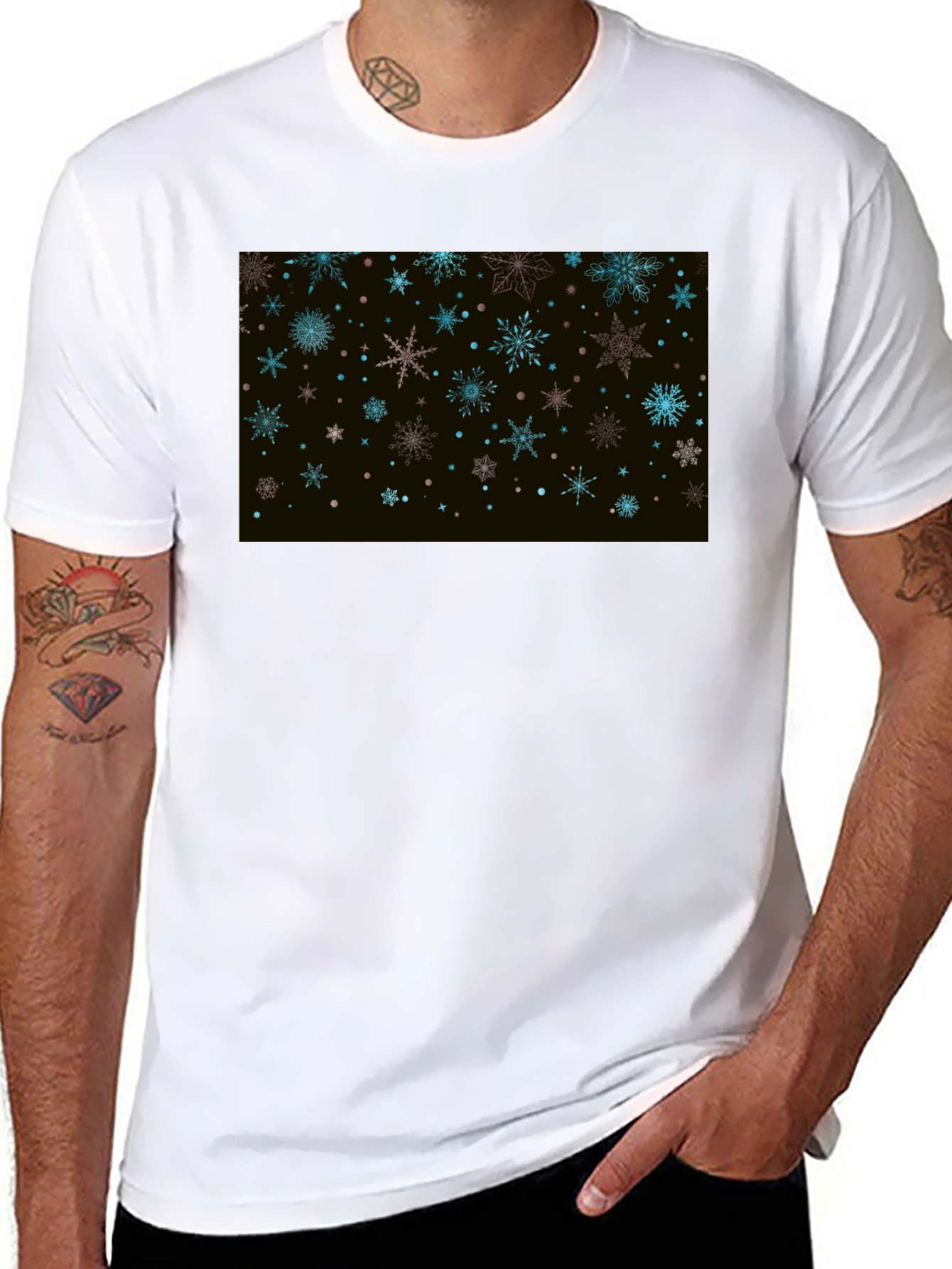 Snowflake Pattern Black T-Shirt for Men