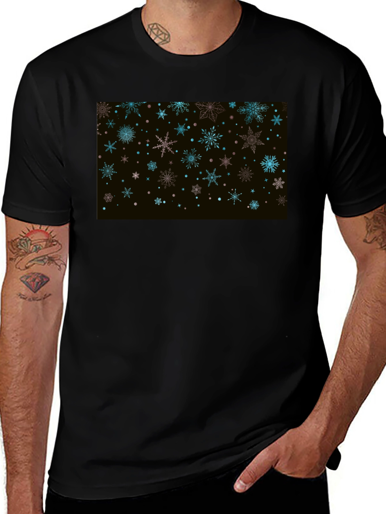 Snowflake Pattern Black T-Shirt for Men