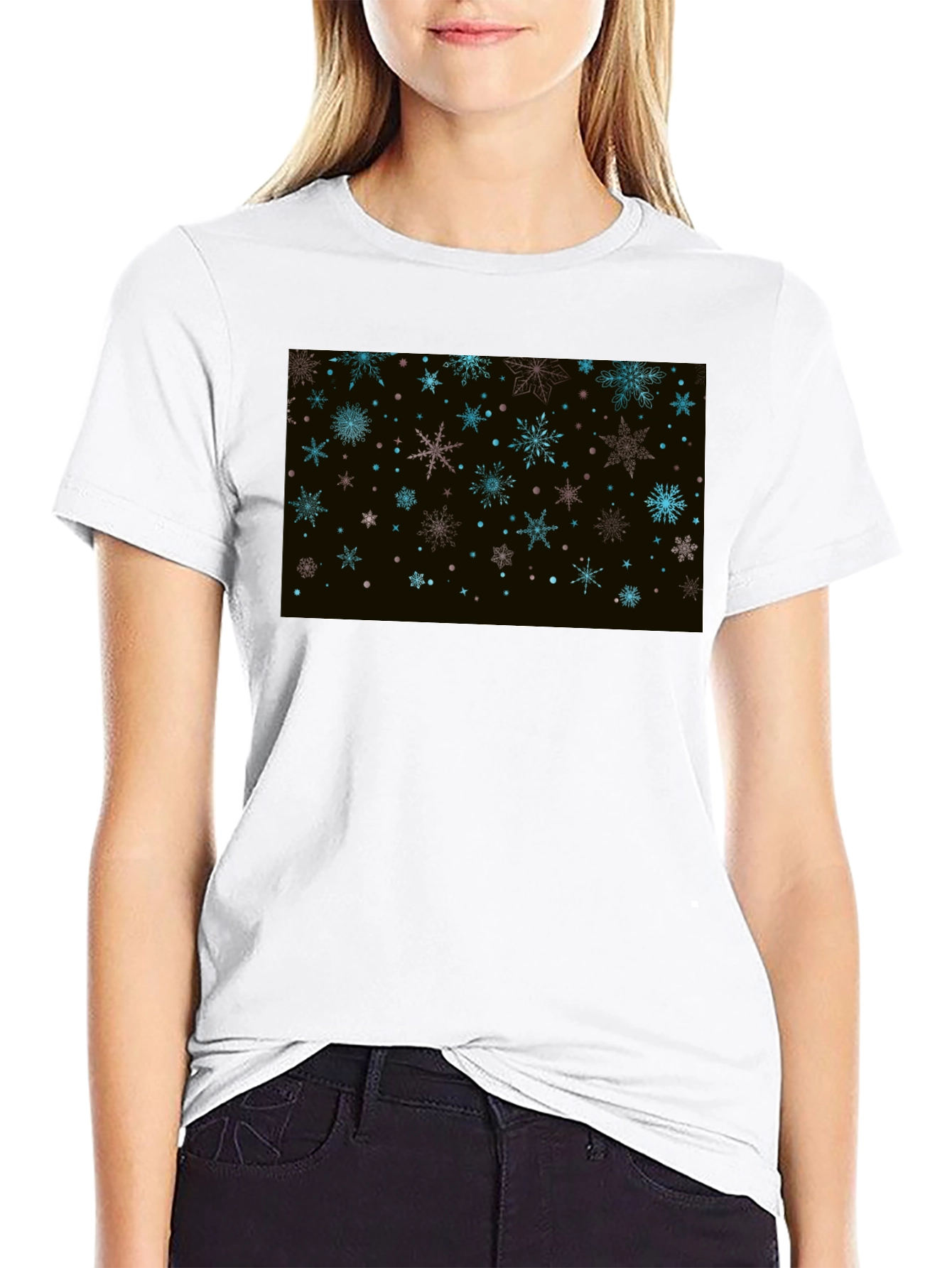 Snowflake Pattern Black T-Shirt for Men