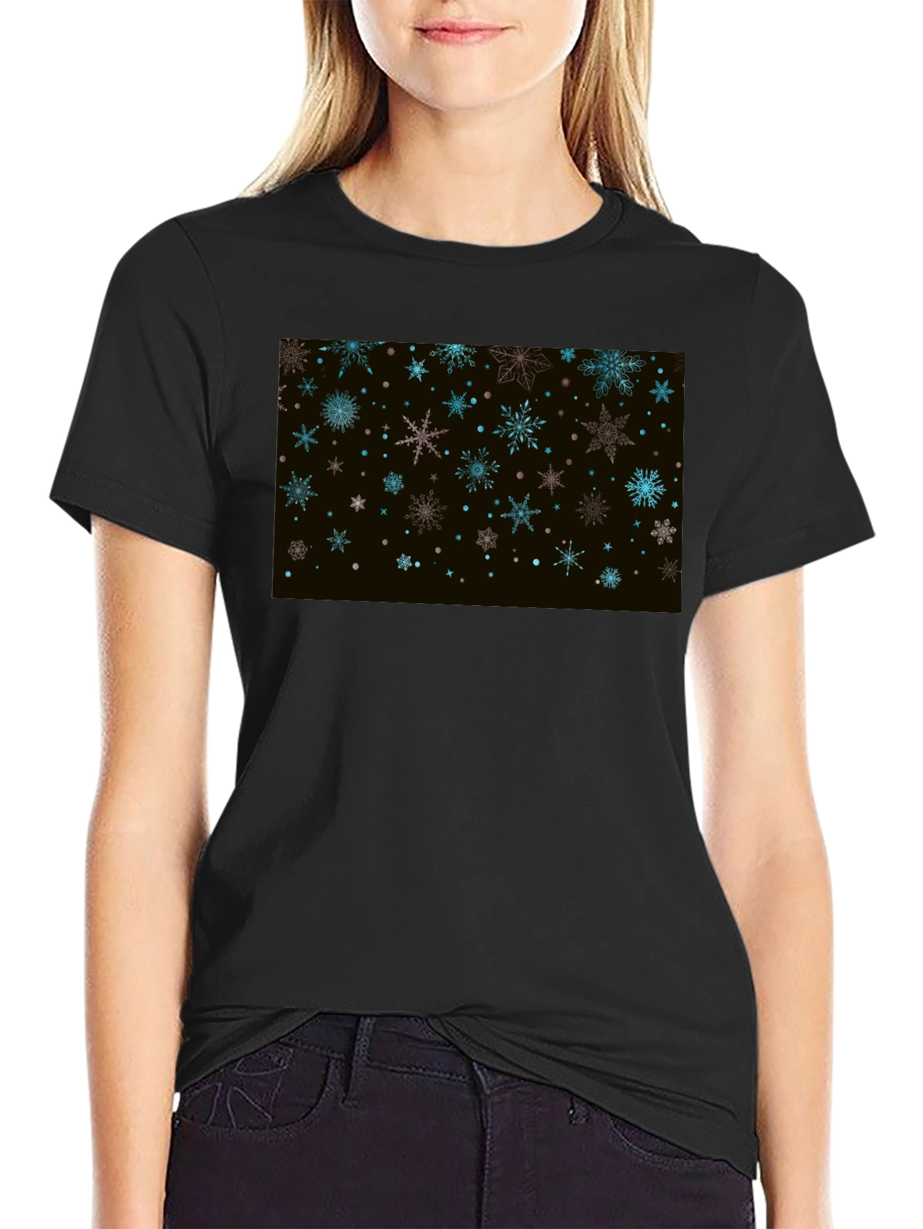 Snowflake Pattern Black T-Shirt for Men