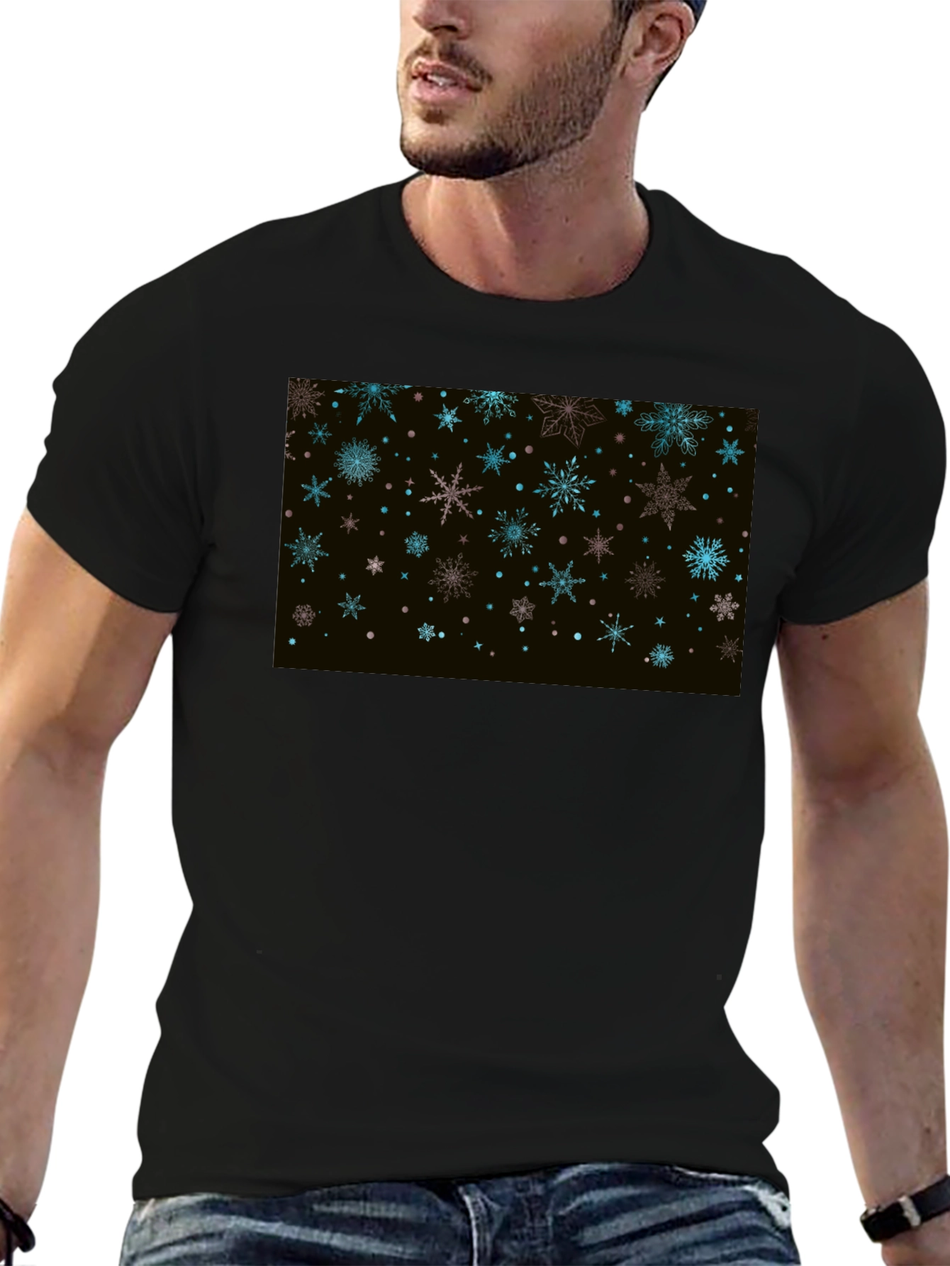 Snowflake Pattern Black T-Shirt for Men