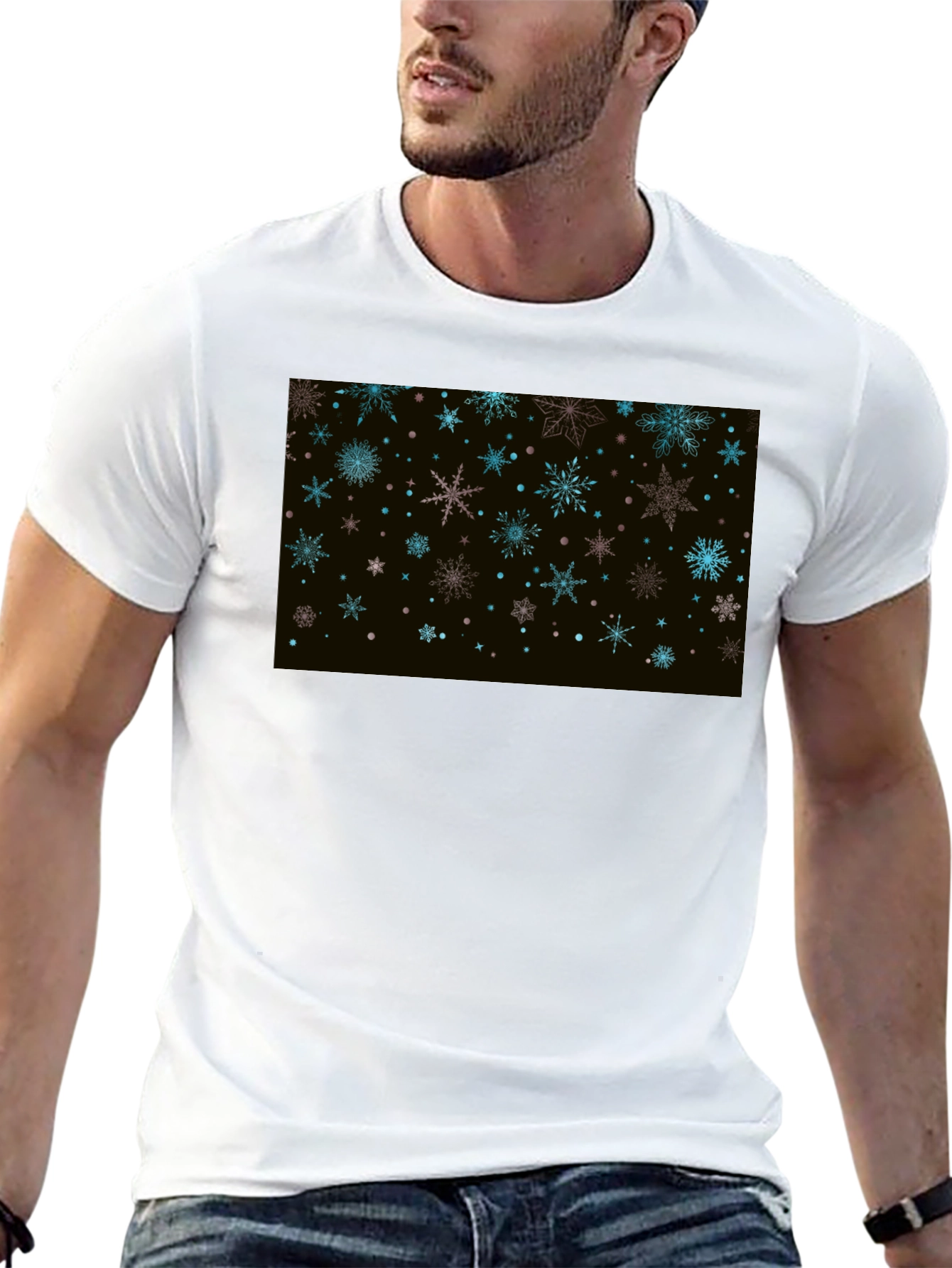 Snowflake Pattern Black T-Shirt for Men