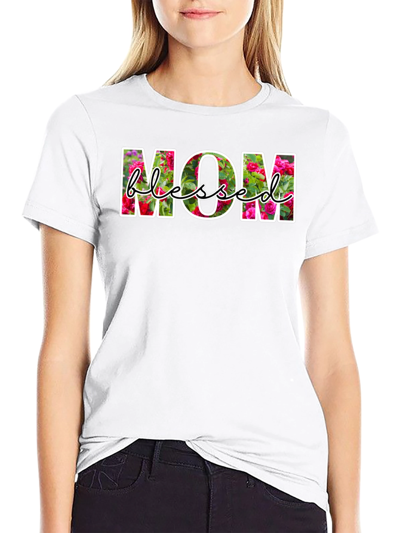 Blessed Mom Floral Graphic T-Shirt