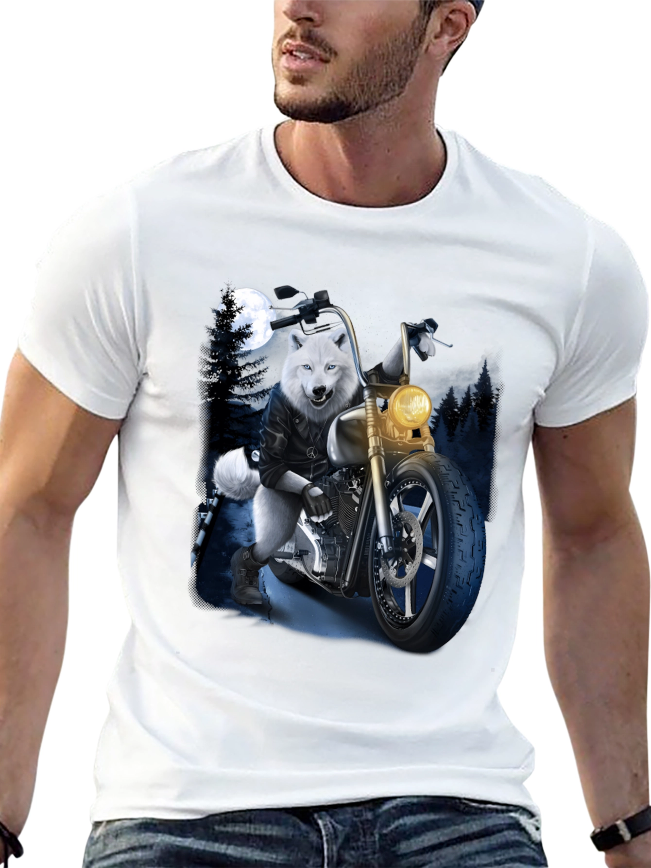 Wolf Biker Graphic T-Shirt - Ride Wild in Style