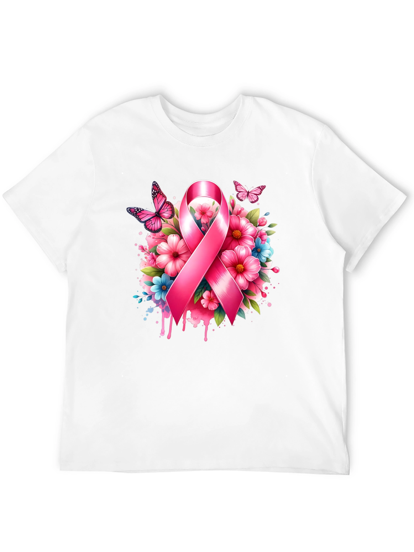 Breast Cancer Awareness Ribbon Floral T-Shirt