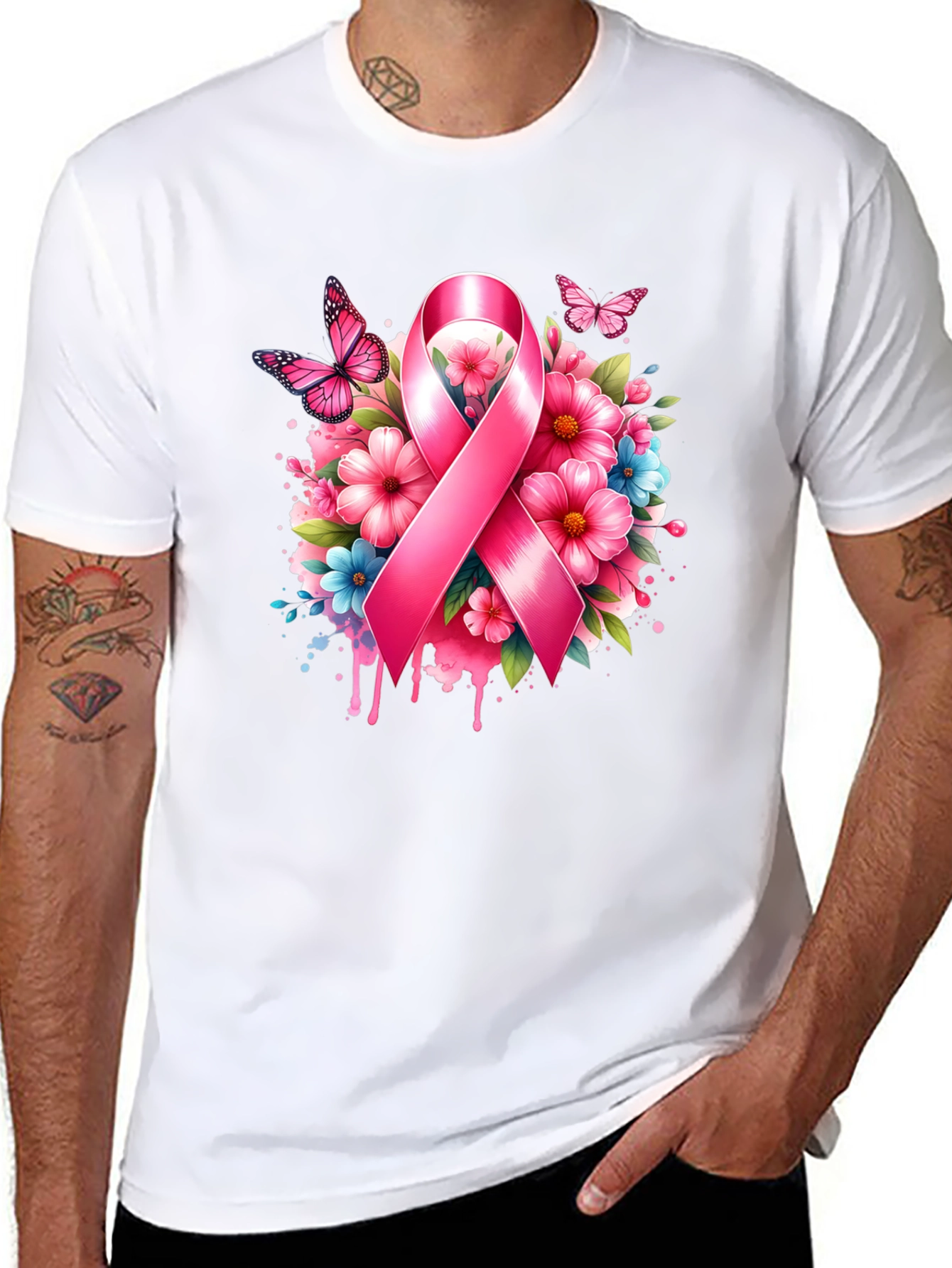 Breast Cancer Awareness Ribbon Floral T-Shirt
