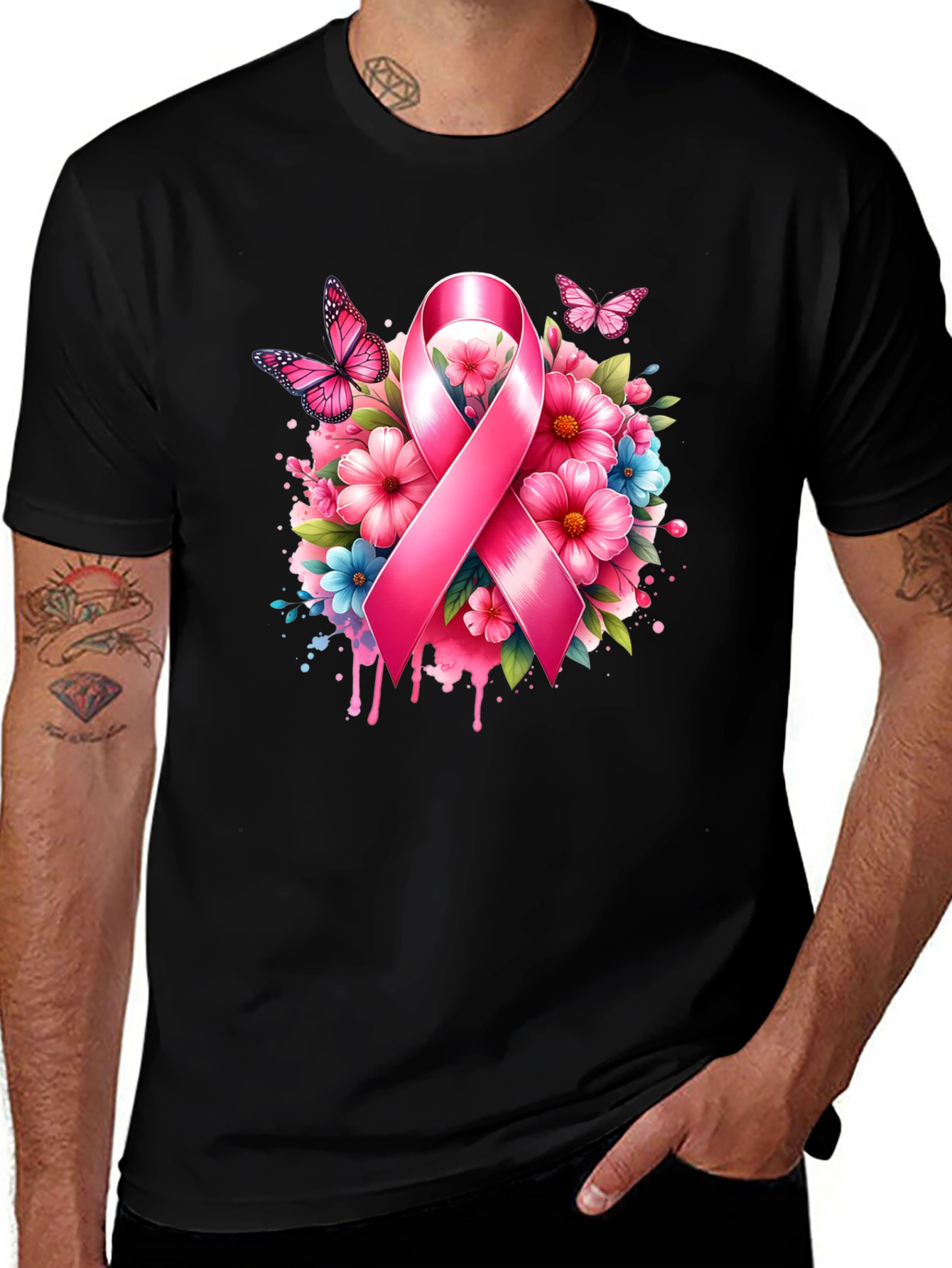 Breast Cancer Awareness Ribbon Floral T-Shirt
