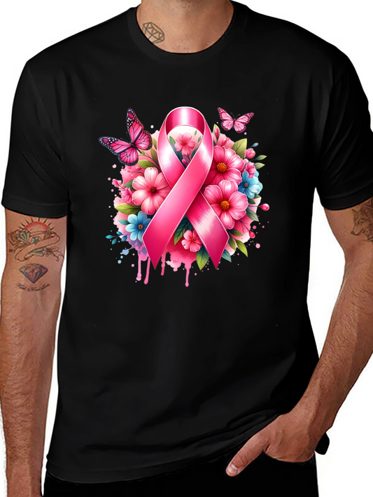 Breast Cancer Awareness Ribbon Floral T-Shirt