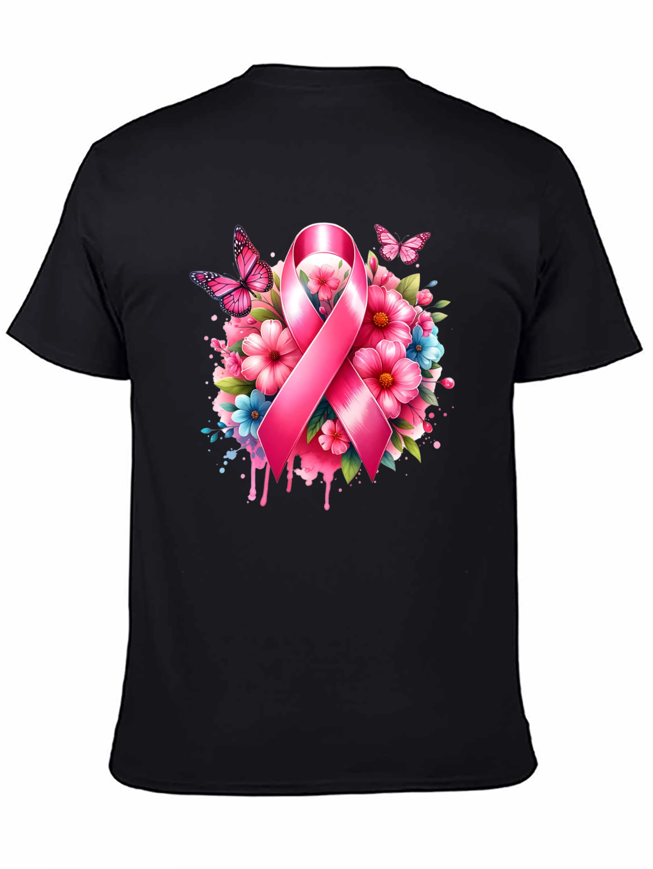 Breast Cancer Awareness Ribbon Floral T-Shirt