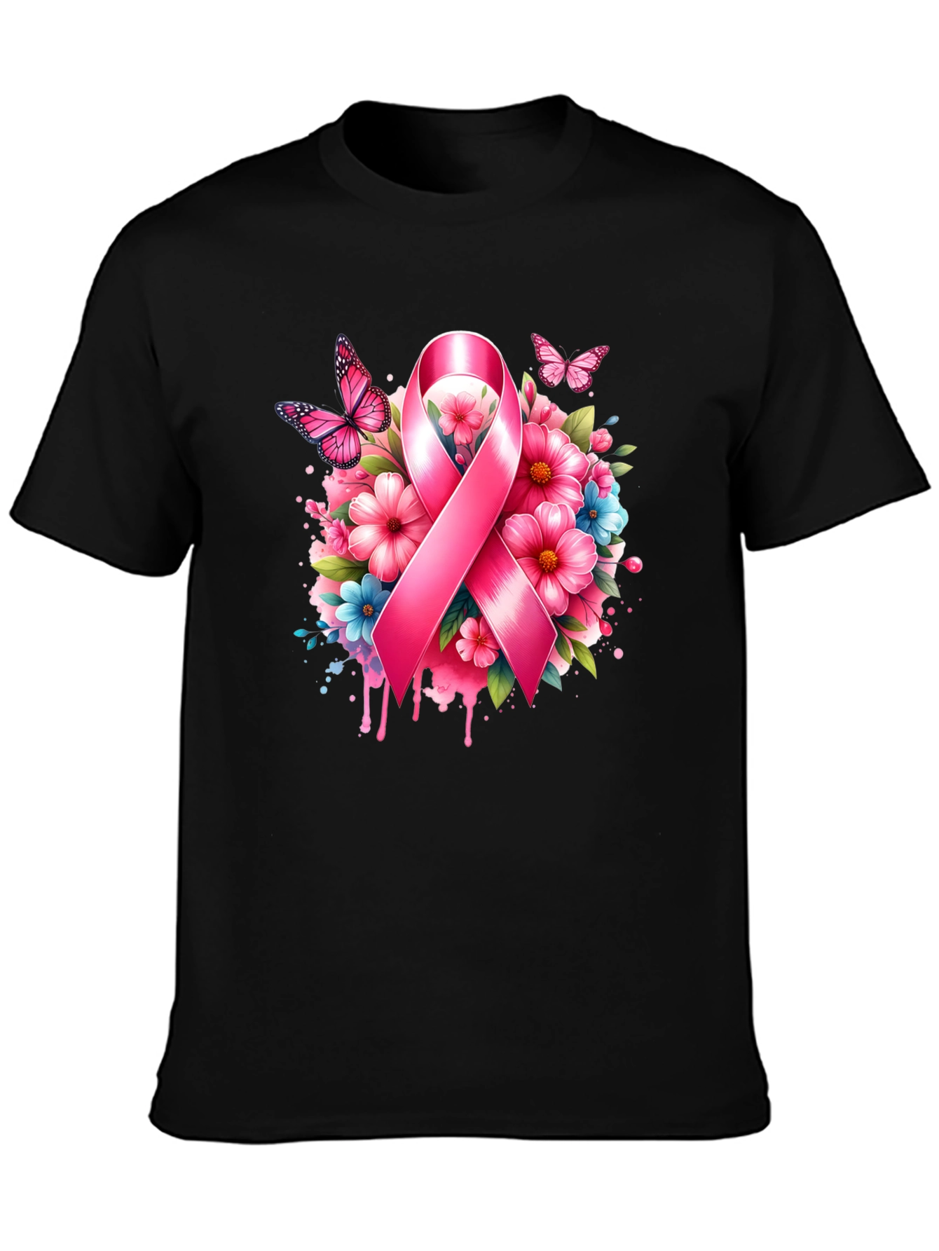 Breast Cancer Awareness Ribbon Floral T-Shirt