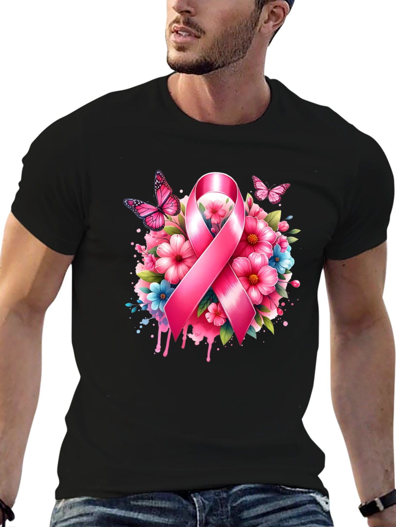 Breast Cancer Awareness Ribbon Floral T-Shirt