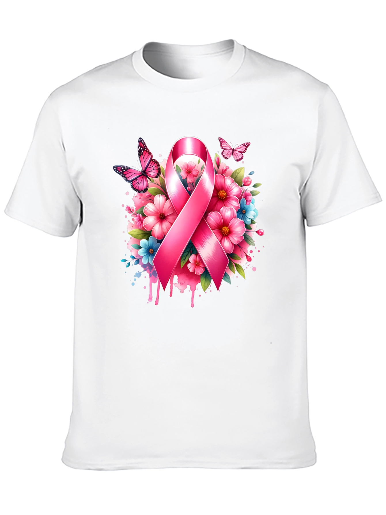 Breast Cancer Awareness Ribbon Floral T-Shirt