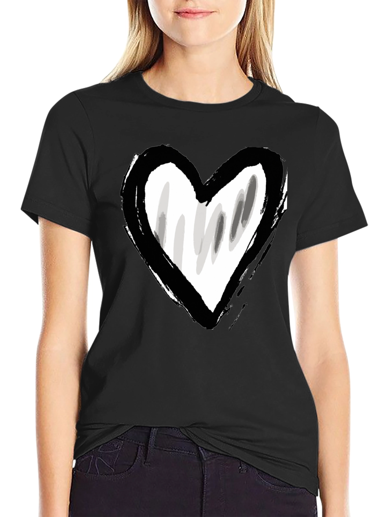 Brushstroke Heart Graphic Tee - Black Unisex