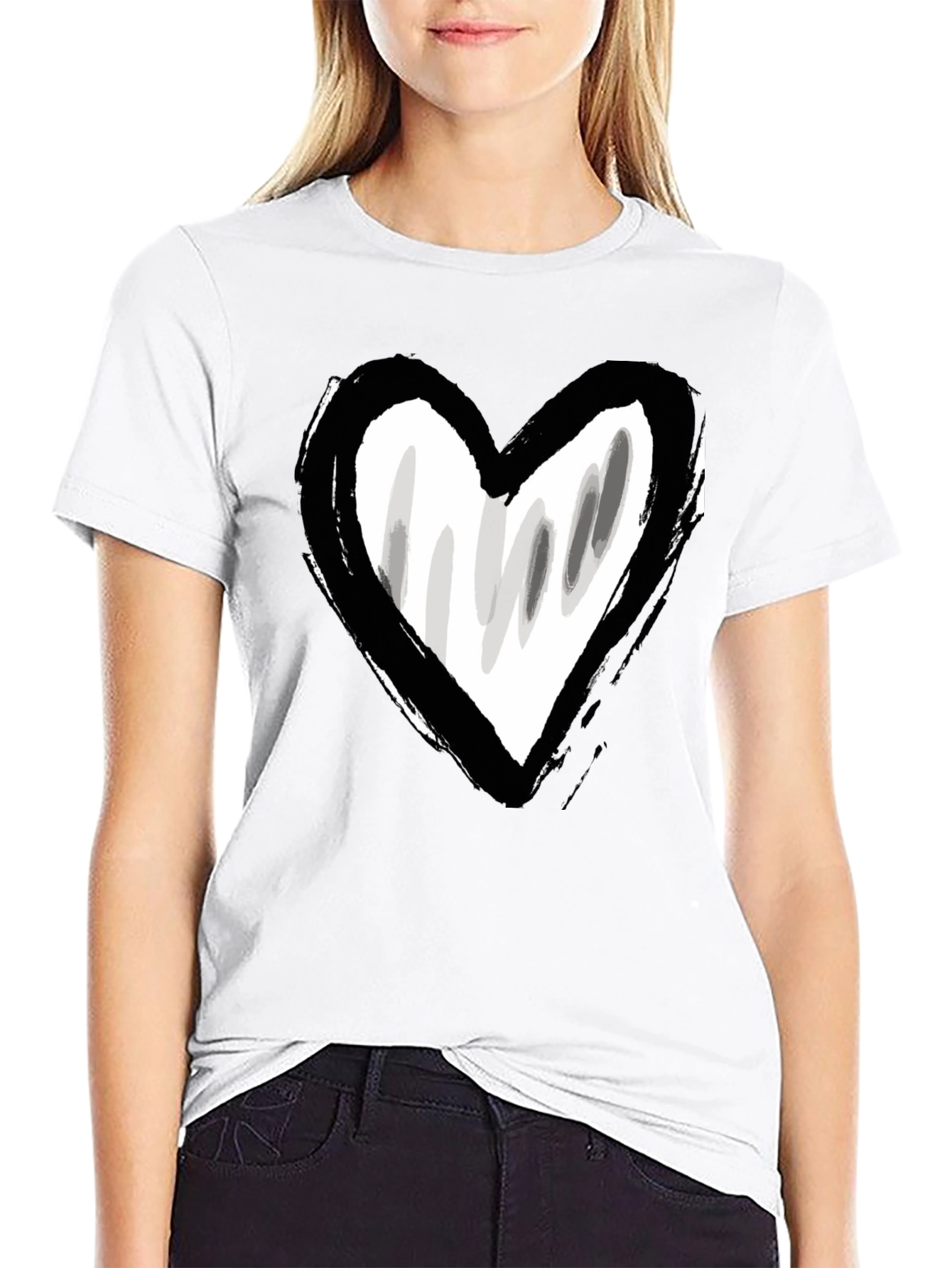 Brushstroke Heart Graphic Tee - Black Unisex