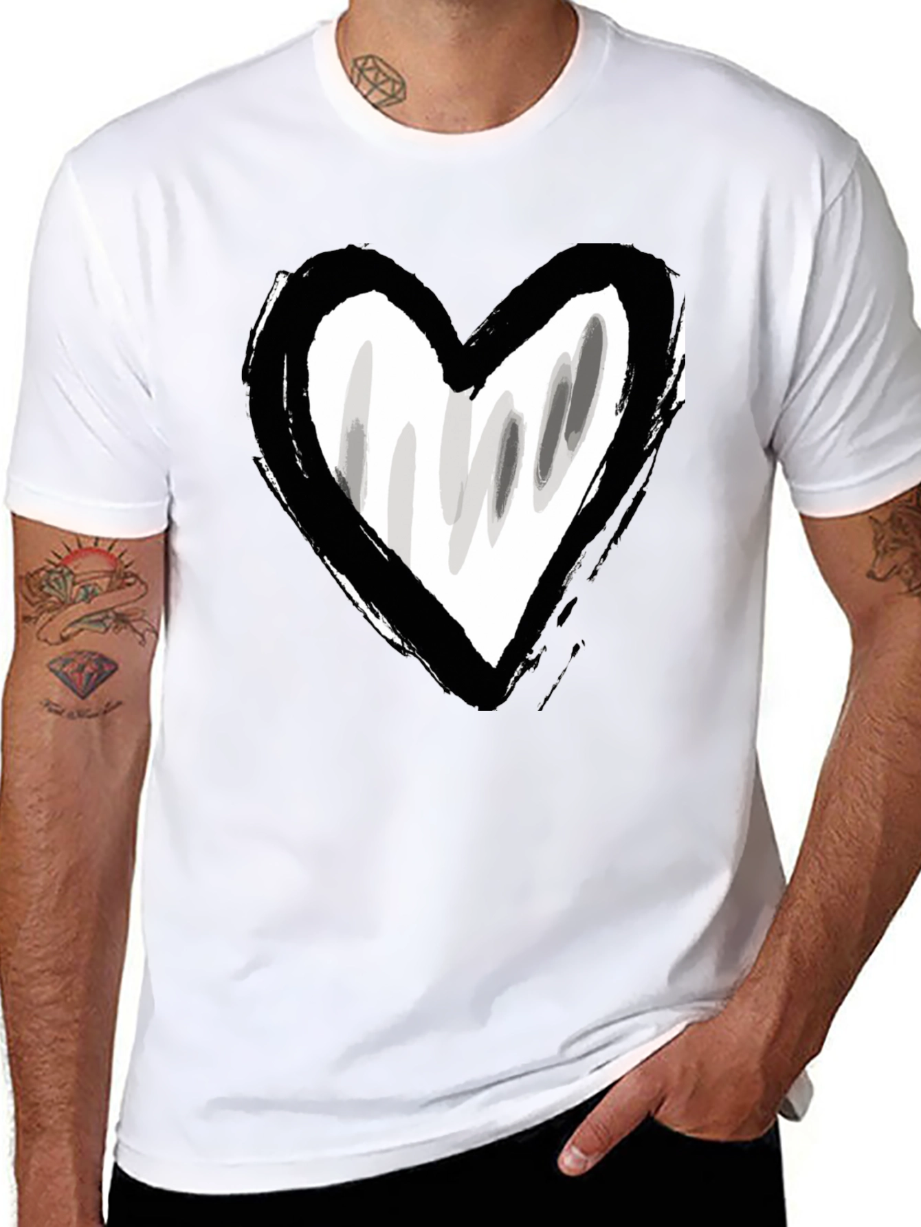 Brushstroke Heart Graphic Tee - Black Unisex