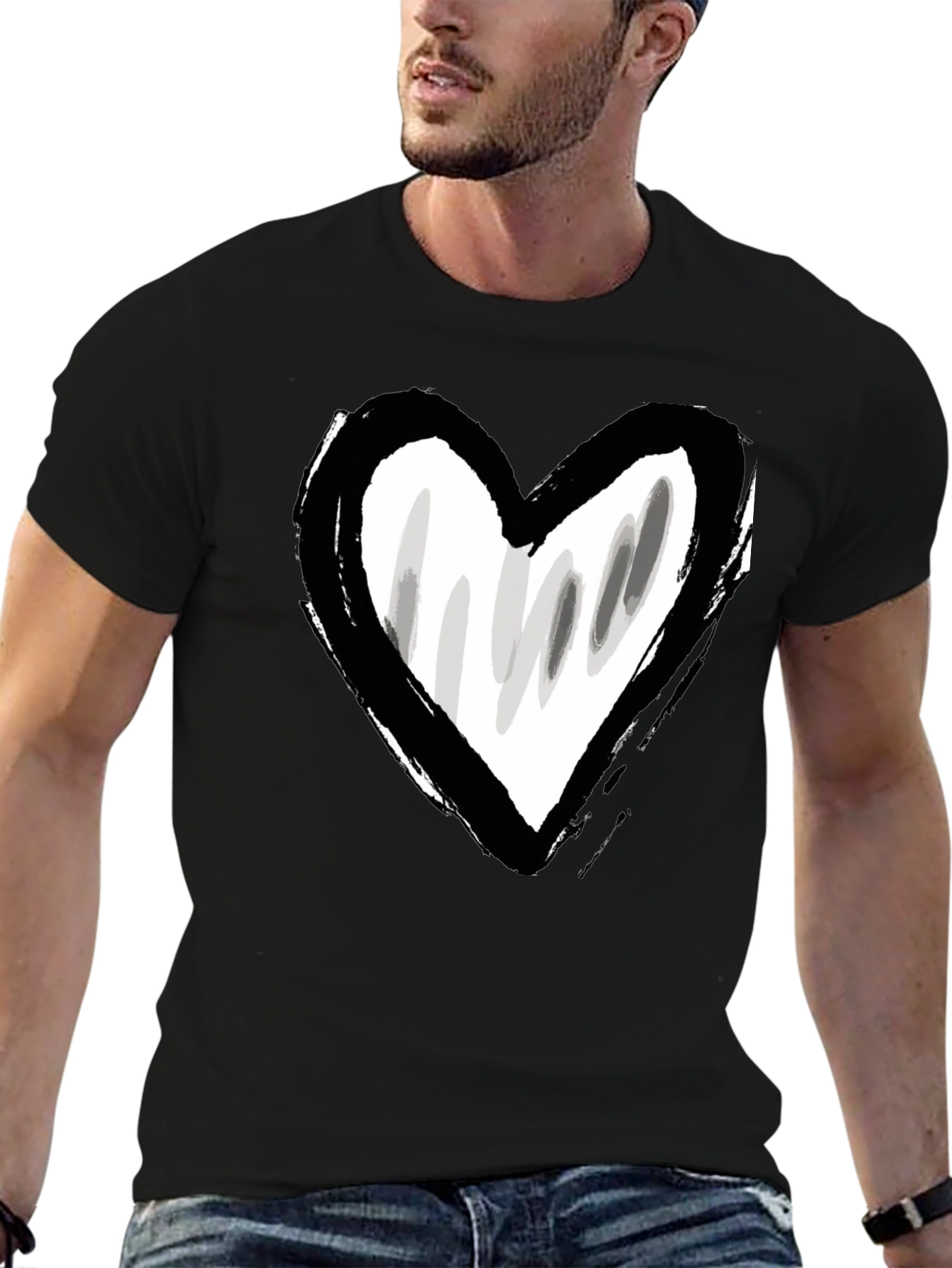 Brushstroke Heart Graphic Tee - Black Unisex