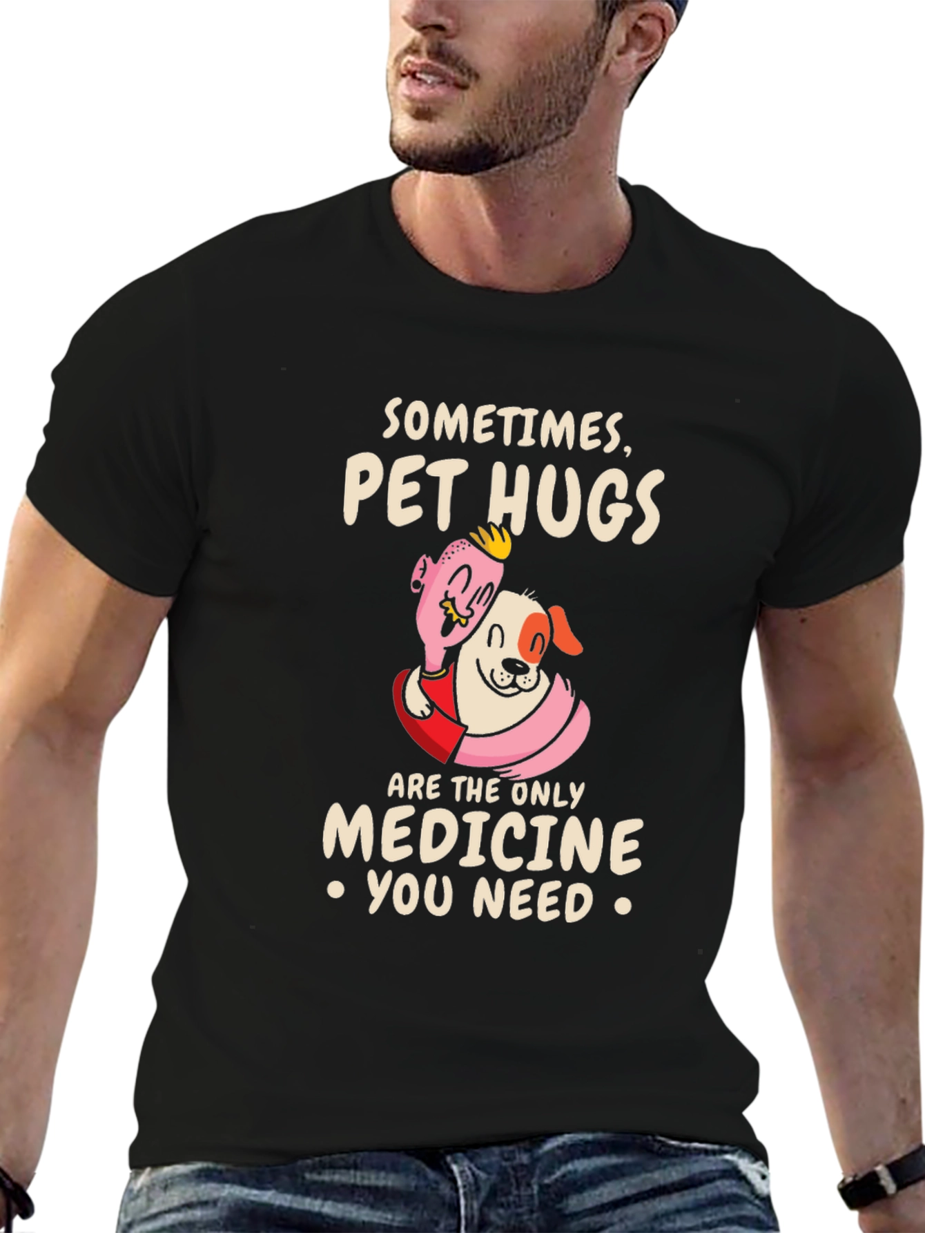 Pet Hugs Medicine Black Graphic T-Shirt