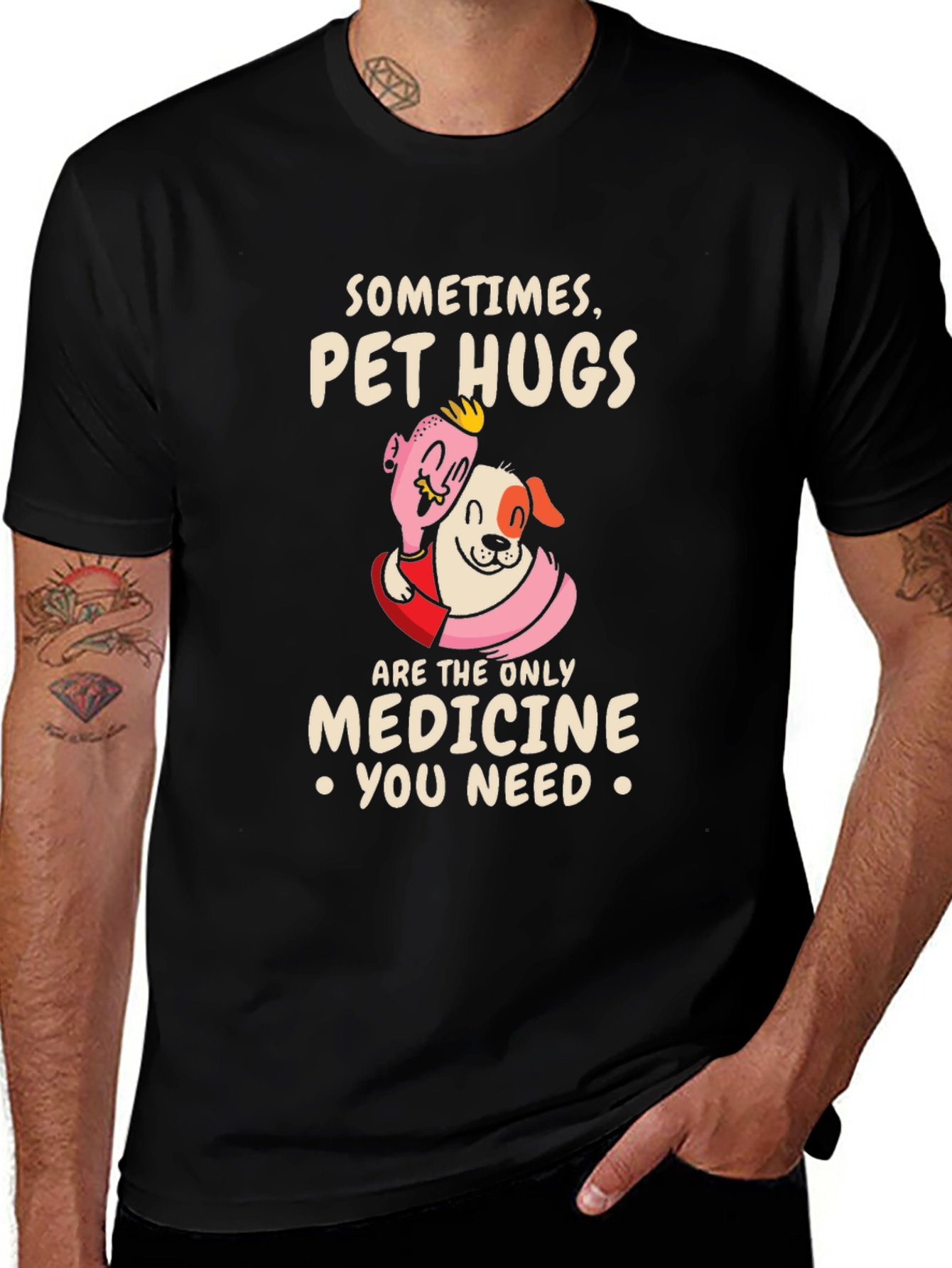 Pet Hugs Medicine Black Graphic T-Shirt