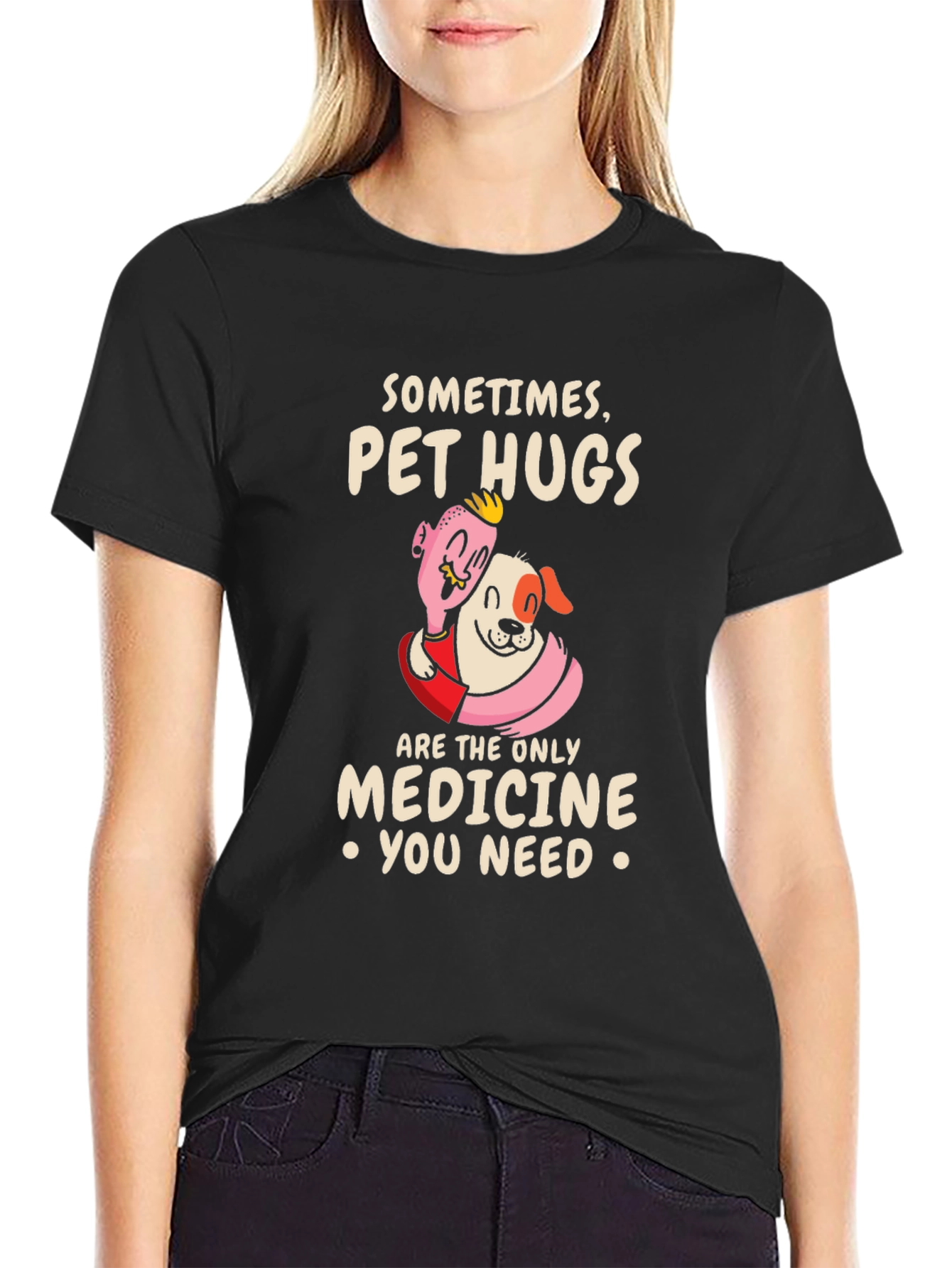 Pet Hugs Medicine Black Graphic T-Shirt