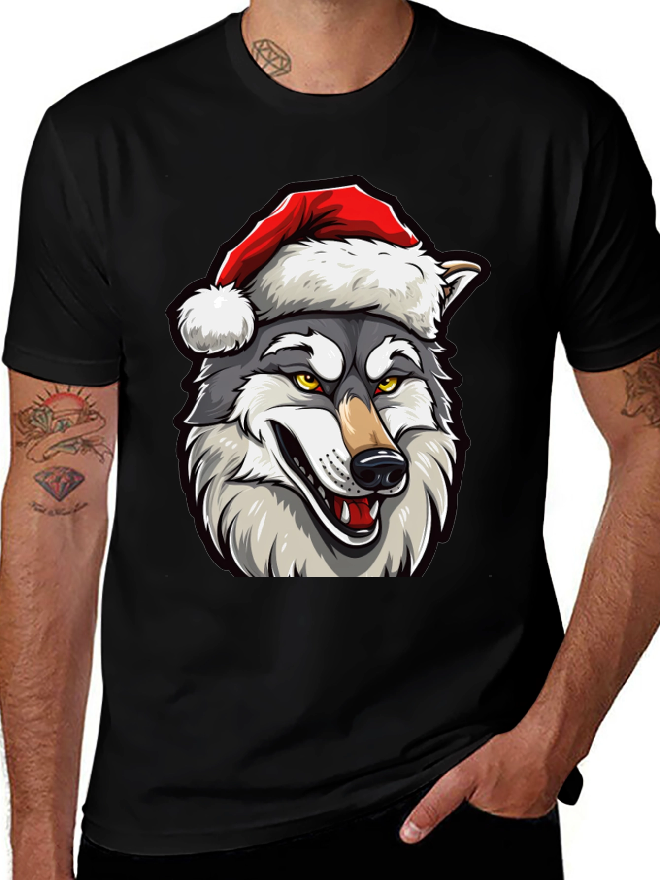 Wolf Santa Hat T-Shirt - Holiday Festive Style