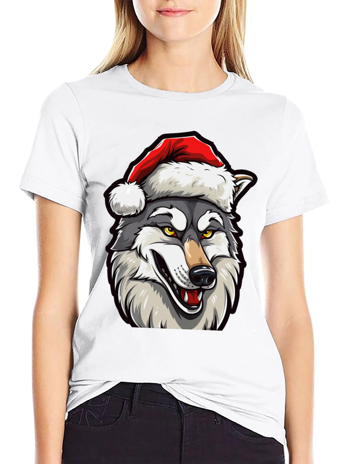 Wolf Santa Hat T-Shirt - Holiday Festive Style