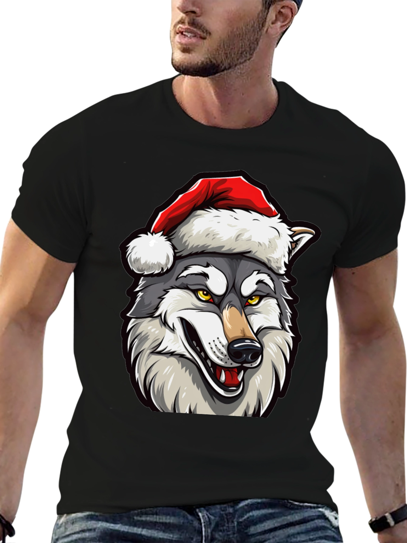 Wolf Santa Hat T-Shirt - Holiday Festive Style
