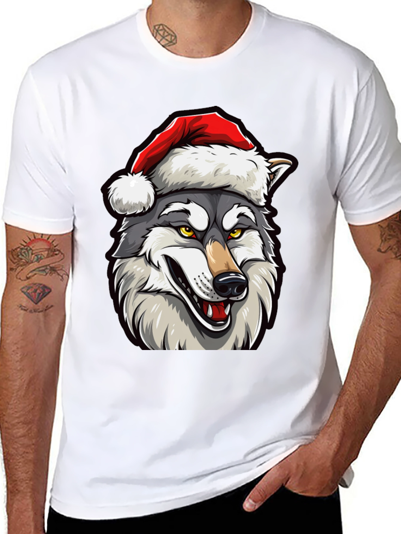 Wolf Santa Hat T-Shirt - Holiday Festive Style